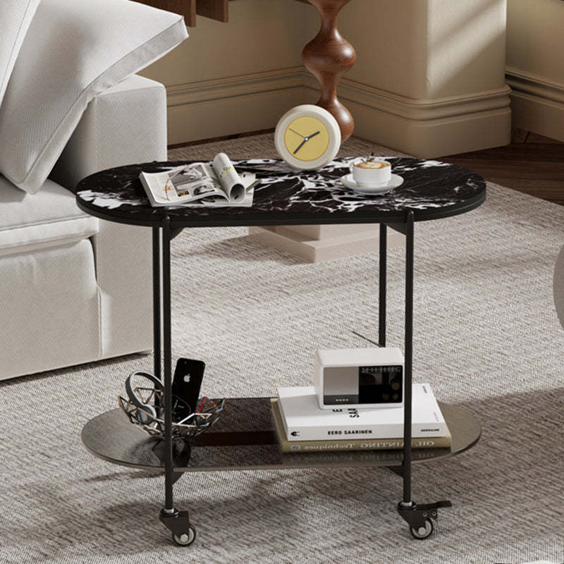 Contemporary Oval Marble Steel Caster Side Table — A