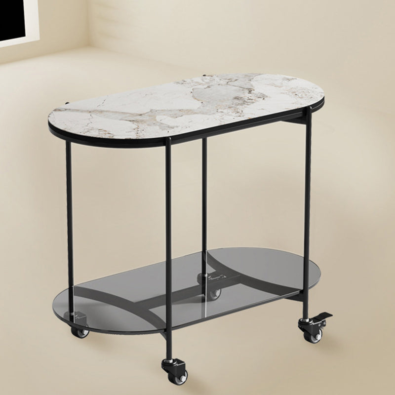 Contemporary Oval Marble Steel Caster Side Table