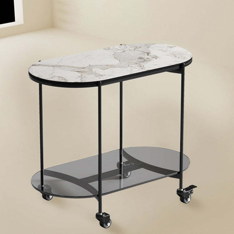 Contemporary Oval Marble Steel Caster Side Table