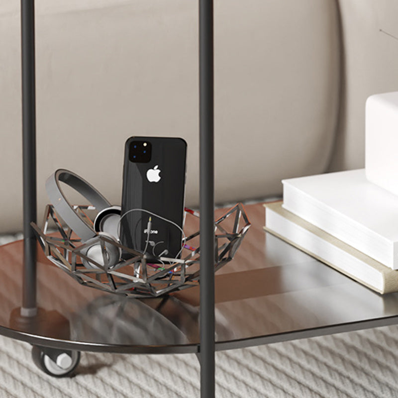 Contemporary Oval Marble Steel Caster Side Table