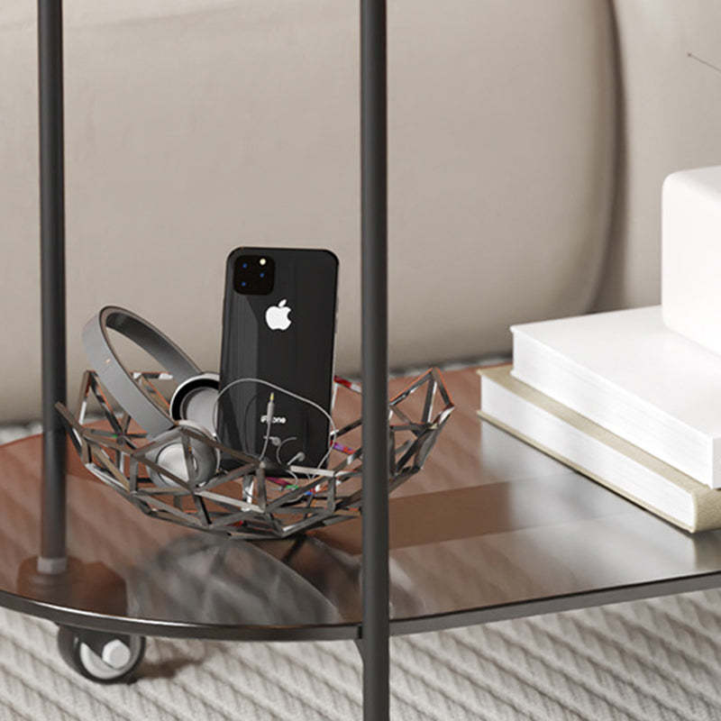 Contemporary Oval Marble Steel Caster Side Table