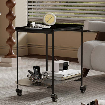 Contemporary Oval Marble Steel Caster Side Table — C