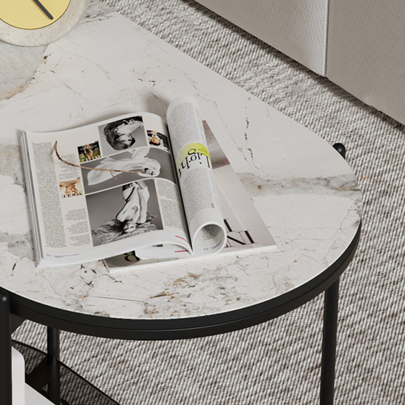 Contemporary Oval Marble Steel Caster Side Table