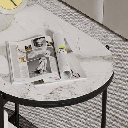 Contemporary Oval Marble Steel Caster Side Table