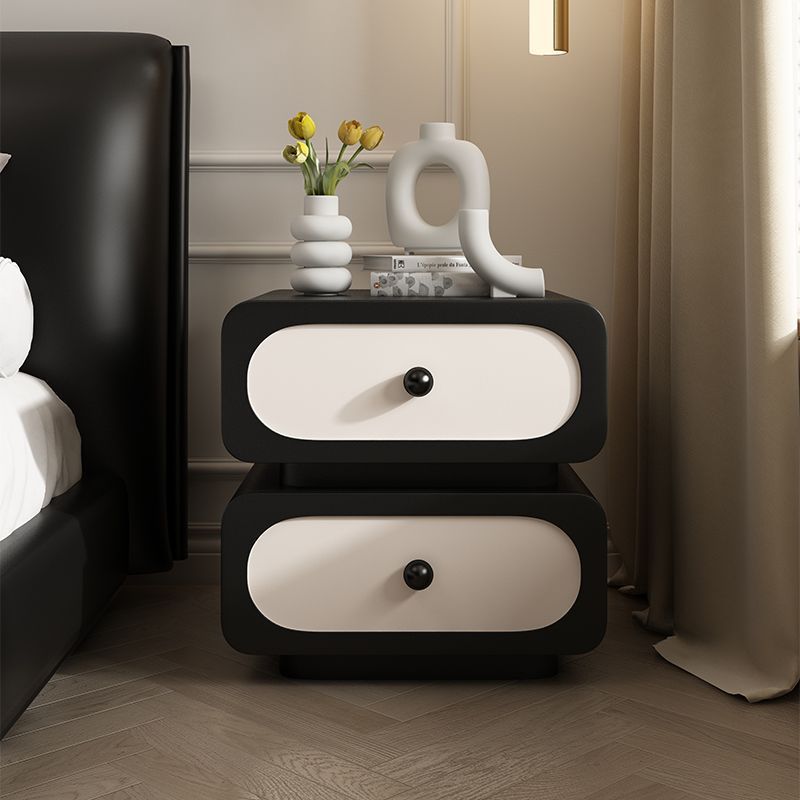 Scandinavian Microfiber Leather Nightstand — Black + White