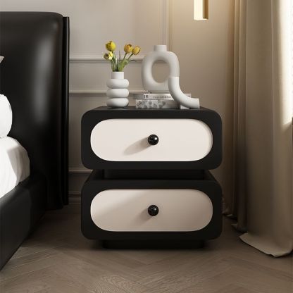 Scandinavian Microfiber Leather Nightstand — Black + White