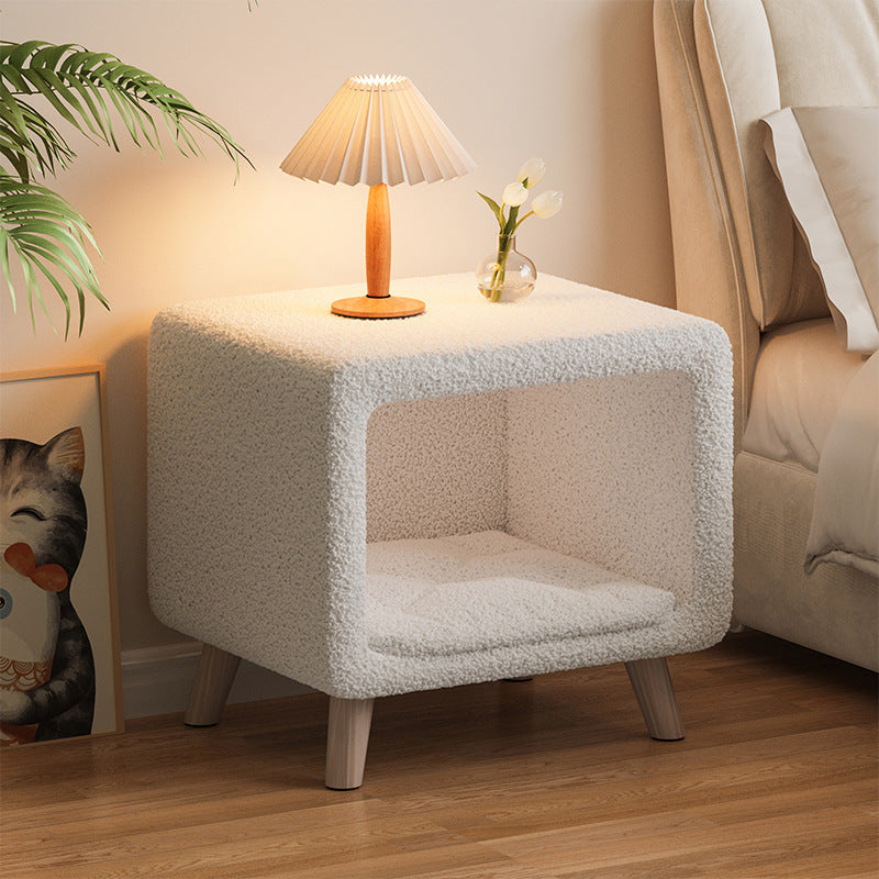 French Wool Wood Nightstand 1-Cabinet