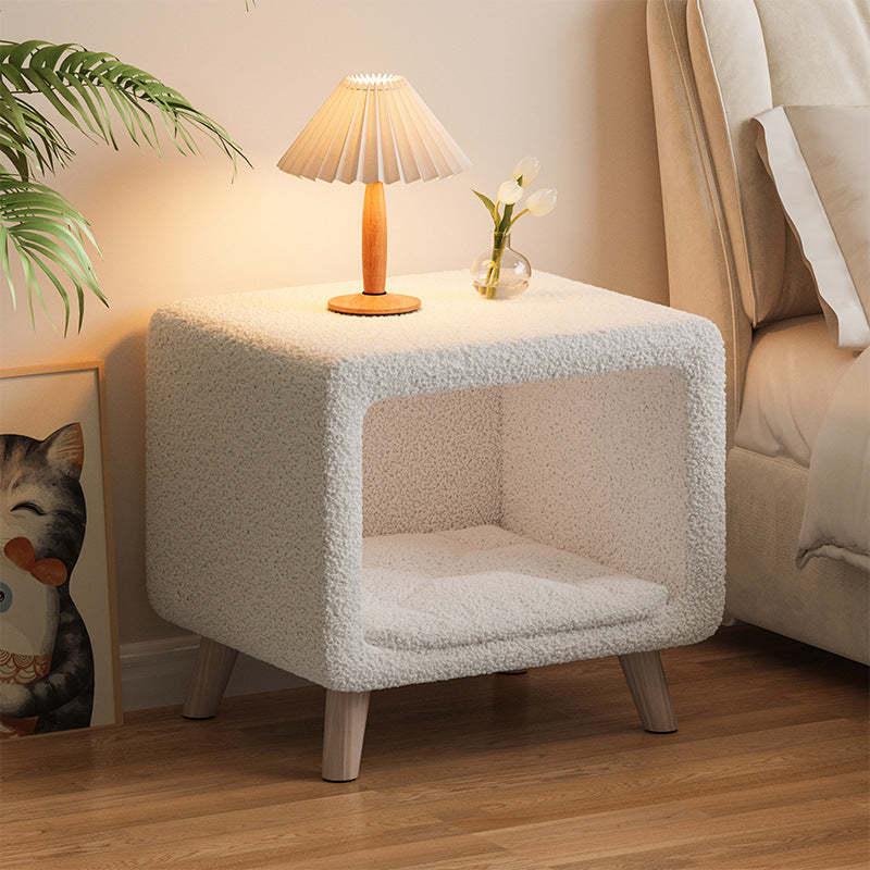 French Wool Wood Nightstand 1-Cabinet