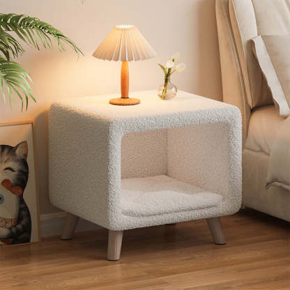 French Wool Wood Nightstand 1-Cabinet