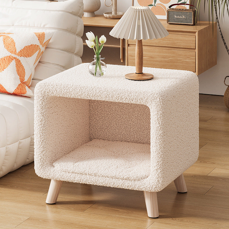 French Wool Wood Nightstand 1-Cabinet