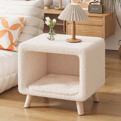 French Wool Wood Nightstand 1-Cabinet