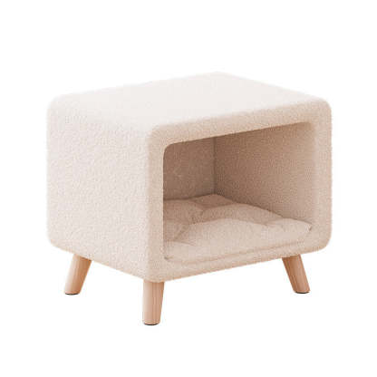 French Wool Wood Nightstand 1-Cabinet