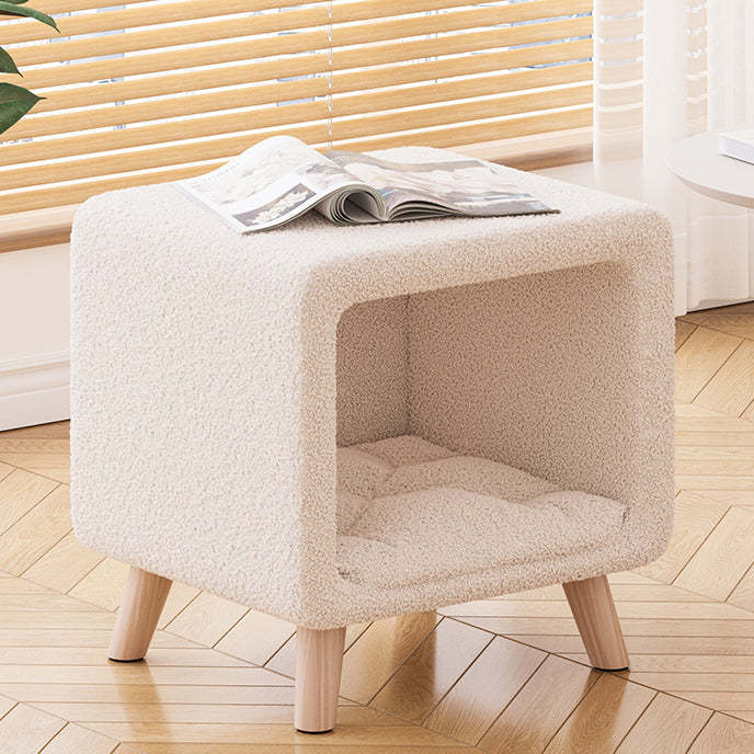 French Wool Wood Nightstand 1-Cabinet — White