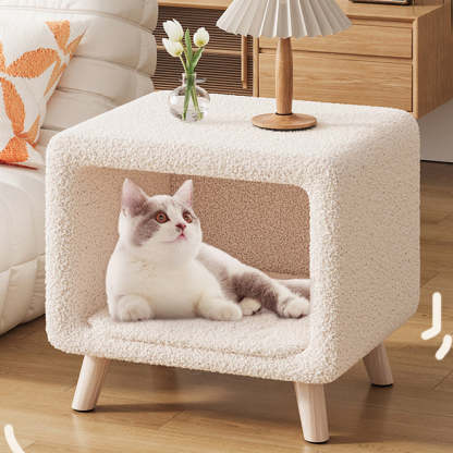 French Wool Wood Nightstand 1-Cabinet