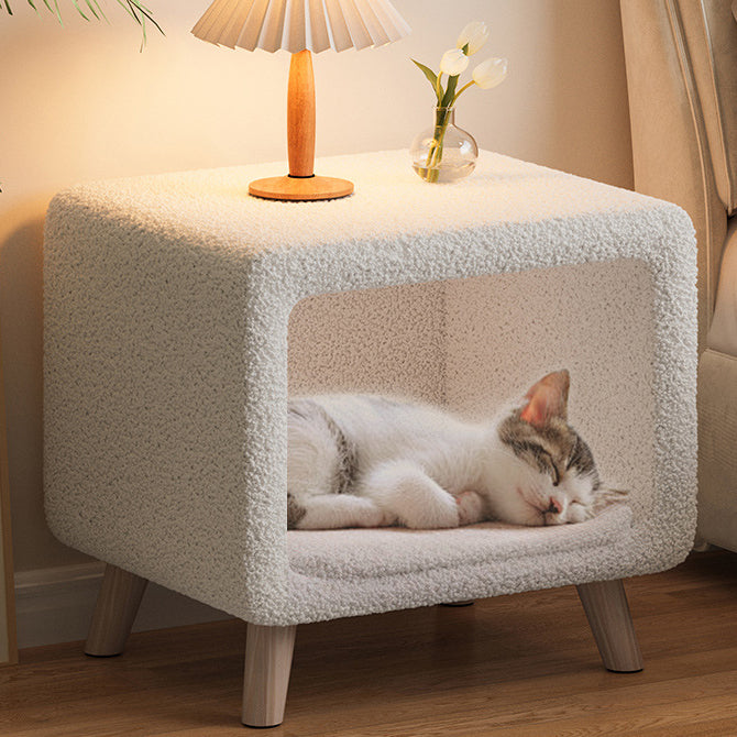 French Wool Wood Nightstand 1-Cabinet