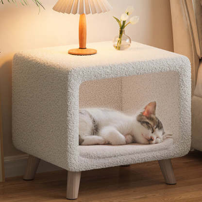 French Wool Wood Nightstand 1-Cabinet