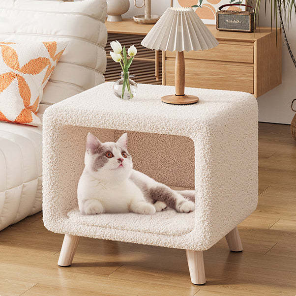 French Wool Wood Nightstand 1-Cabinet