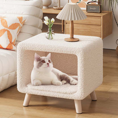 French Wool Wood Nightstand 1-Cabinet