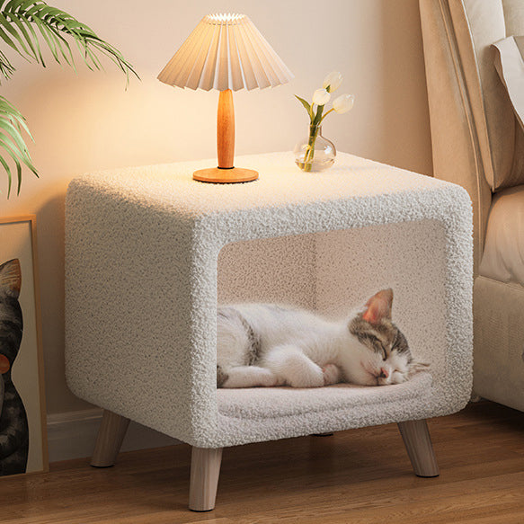French Wool Wood Nightstand 1-Cabinet