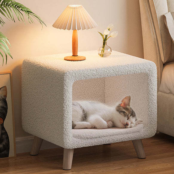 French Wool Wood Nightstand 1-Cabinet