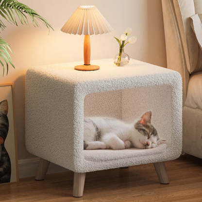 French Wool Wood Nightstand 1-Cabinet
