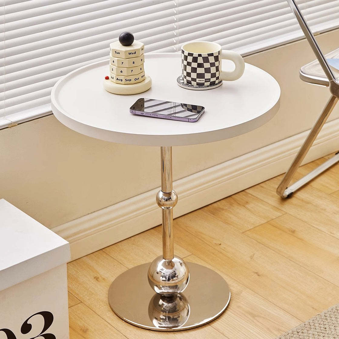 Nordic Glass Top Steel Base End Table — Brown Table Top + Stainless Steel Base
