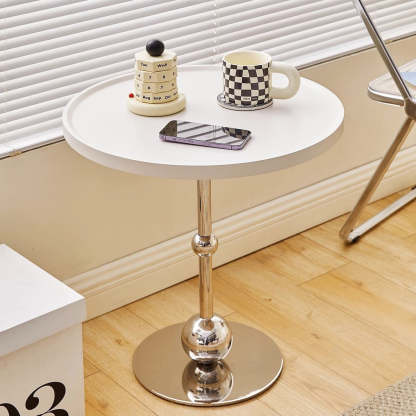 Nordic Glass Top Steel Base End Table — Brown Table Top + Stainless Steel Base