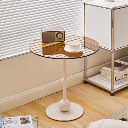 Nordic Glass Top Steel Base End Table — White Table Top + White Iron Base