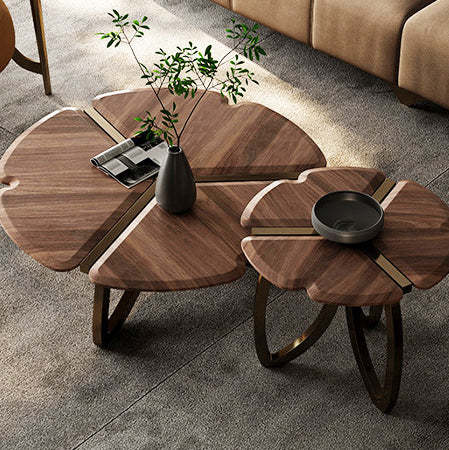 Retro Black Walnut Petal Coffee Table — Wood Color