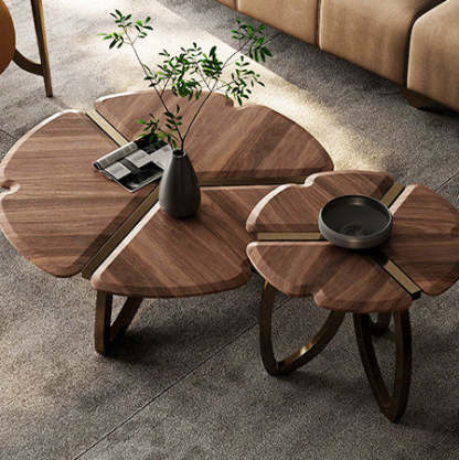 Retro Black Walnut Petal Coffee Table — Wood Color