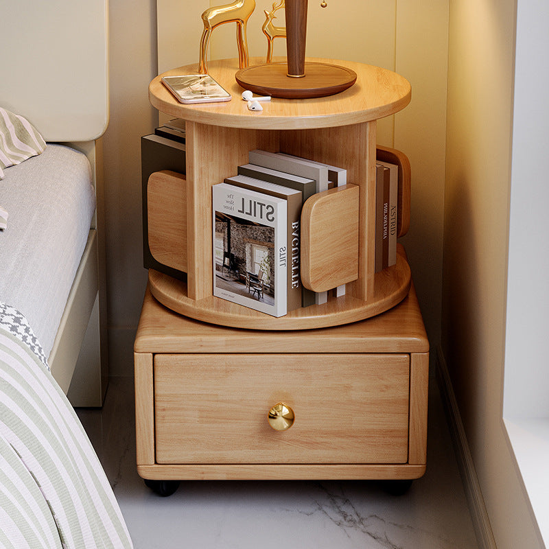 Wood Rotating Storage End Table — Original Wood Color