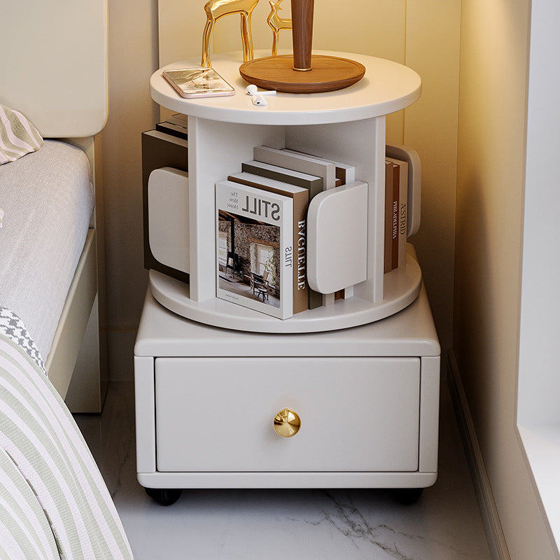 Wood Rotating Storage End Table — Cherry Wood Color