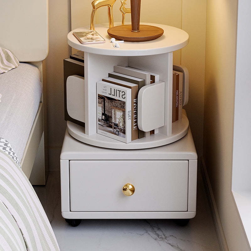 Wood Rotating Storage End Table — Cherry Wood Color