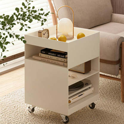 Nordic Iron Rolling Cart End Table 3-Tier — White