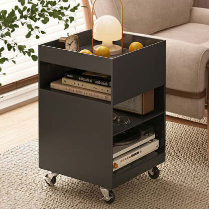 Nordic Iron Rolling Cart End Table 3-Tier — Black