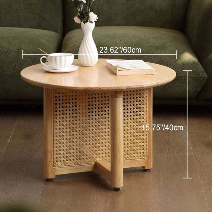 Retro Wood Rattan Cross-Leg Coffee Table