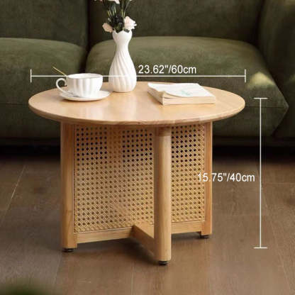 Retro Wood Rattan Cross-Leg Coffee Table