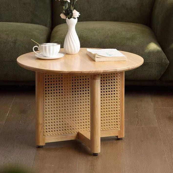 Retro Wood Rattan Cross-Leg Coffee Table