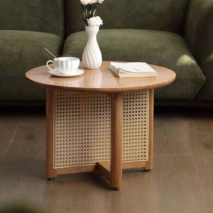 Wood rattan wood retro cross-leg coffee tables