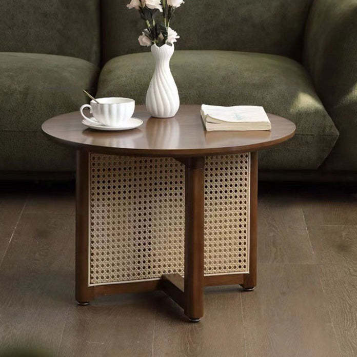 Retro cross-leg rattan coffee tables for living room — Walnut