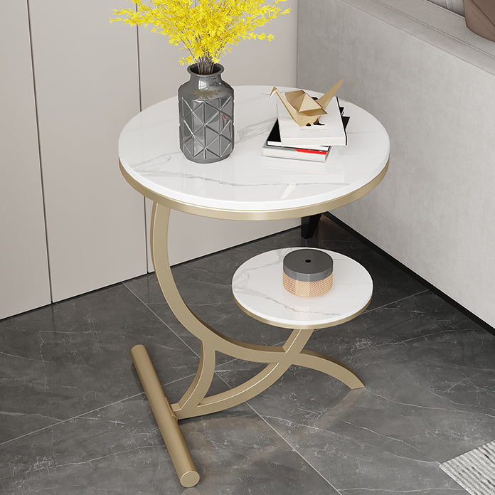 Sintered Stone Arc Metal End Table — White + Black
