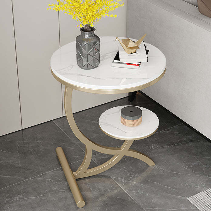 Sintered Stone Arc Metal End Table — White + Black