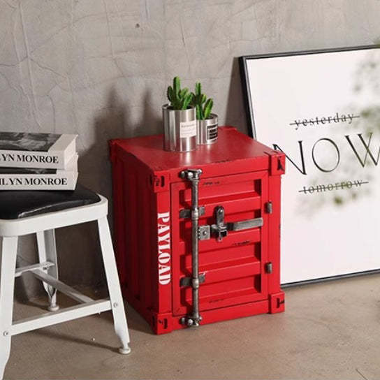 Industrial Iron Container Nightstand 2-Cabinet — Distressed Yellow