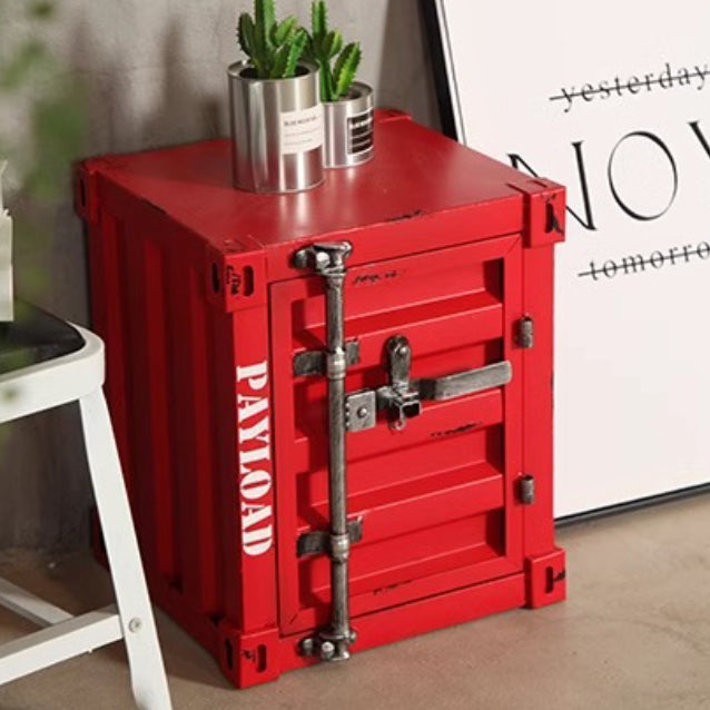 Industrial Iron Container Nightstand 2-Cabinet — Red