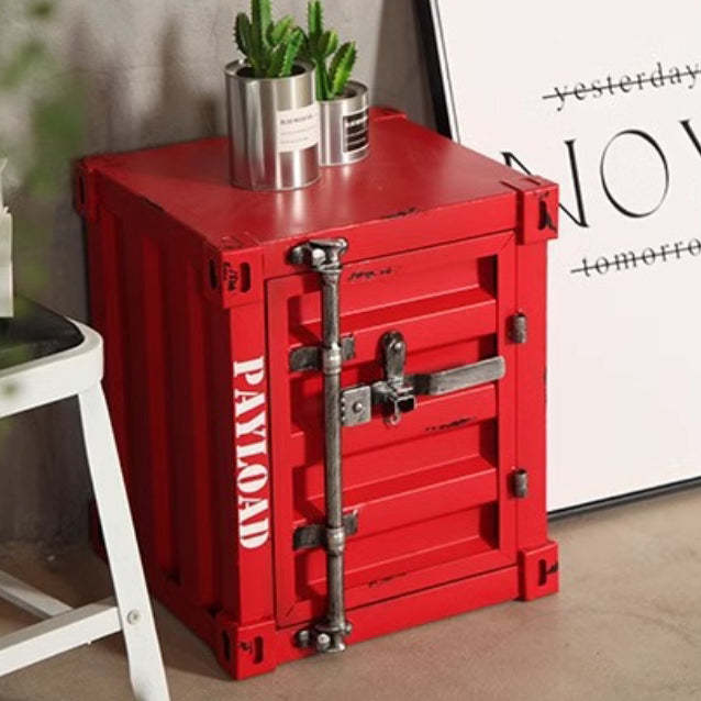 Industrial Iron Container Nightstand 2-Cabinet — Red