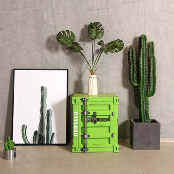 Industrial Iron Container Nightstand 2-Cabinet