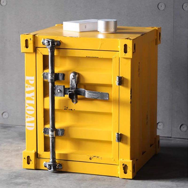 Industrial Iron Container Nightstand 2-Cabinet — Orange