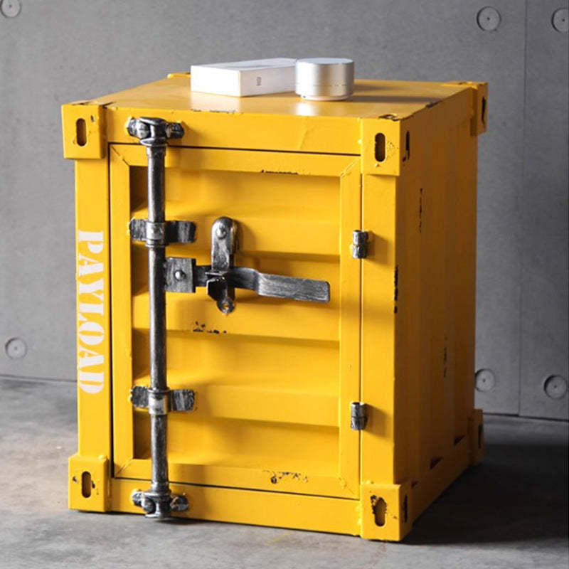 Industrial Iron Container Nightstand 2-Cabinet — Orange