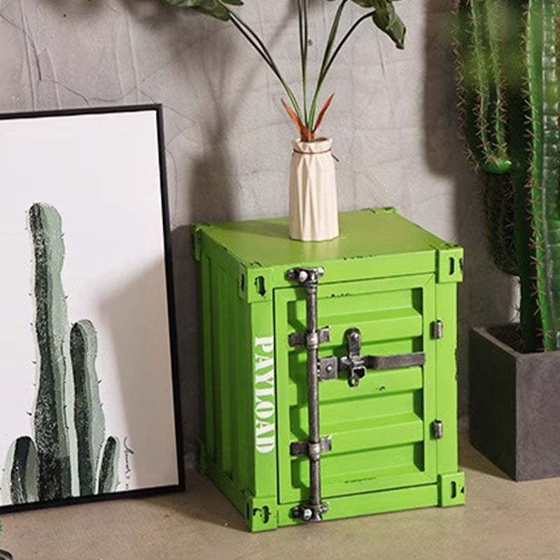 Industrial Iron Container Nightstand 2-Cabinet