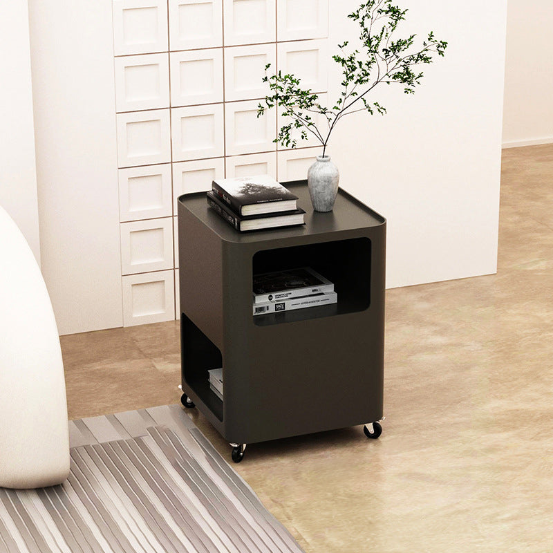 Nordic Iron Tray Rolling 2-Cabinet Nightstand — White